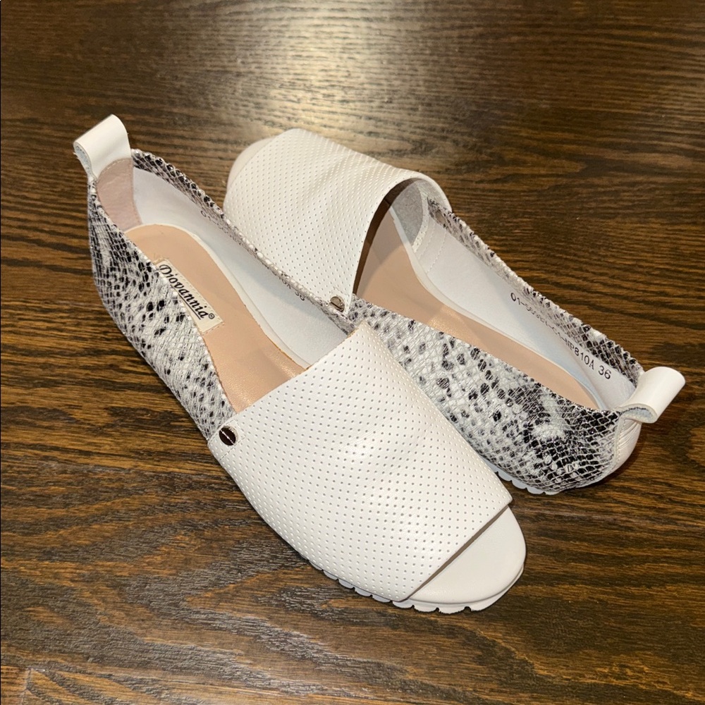 Women's White and Gray Silver Slip-On Shoes